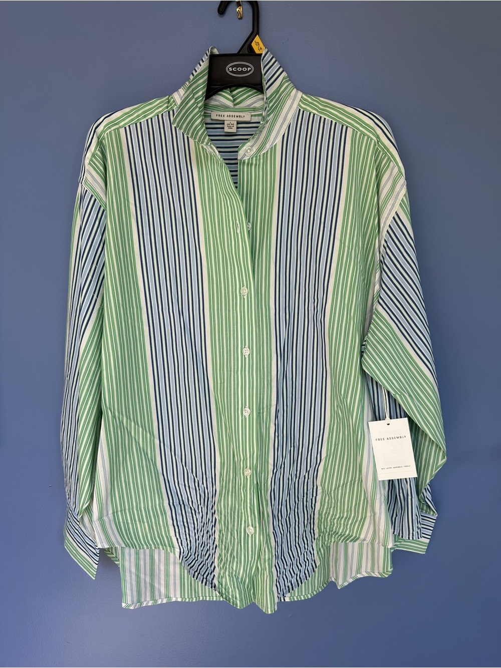 Women’s Green and Blue Striped Tie-Front Blouse (wear it tied or untied) - Picture 5 of 6